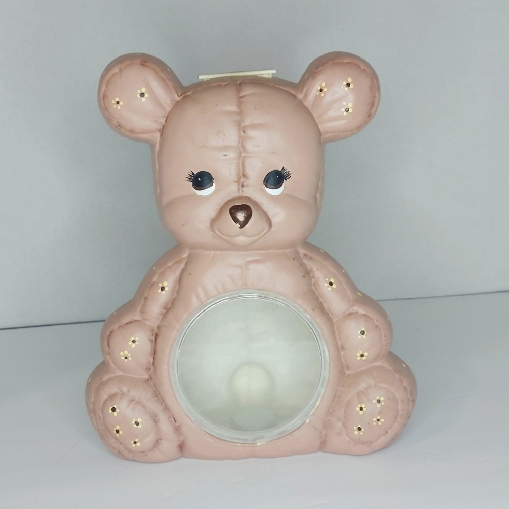 Pink Teddy Bear Coin Bank Vintagw Ceramic